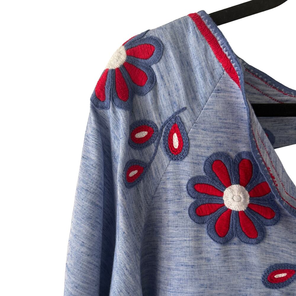 Mi Golondrina Blue and Red Floral Embroidered Long Sleeve Mini Dress Size XL - Picture 8 of 9